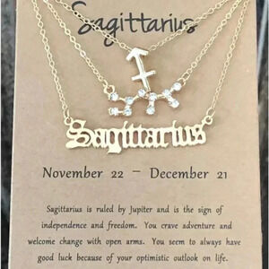 Sagittarius Horoscope 3 Rose Gold Tone Stone Faux Zodiac Astrology Necklace NEW
